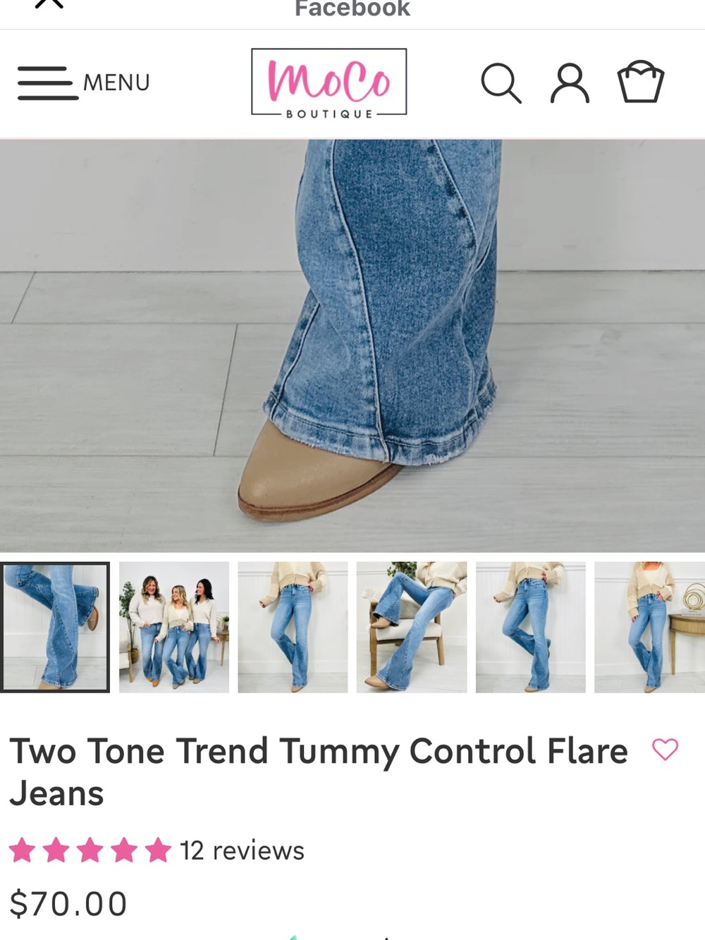 Two Tone Trend Tummy Control Flare Jeans - Light Blue